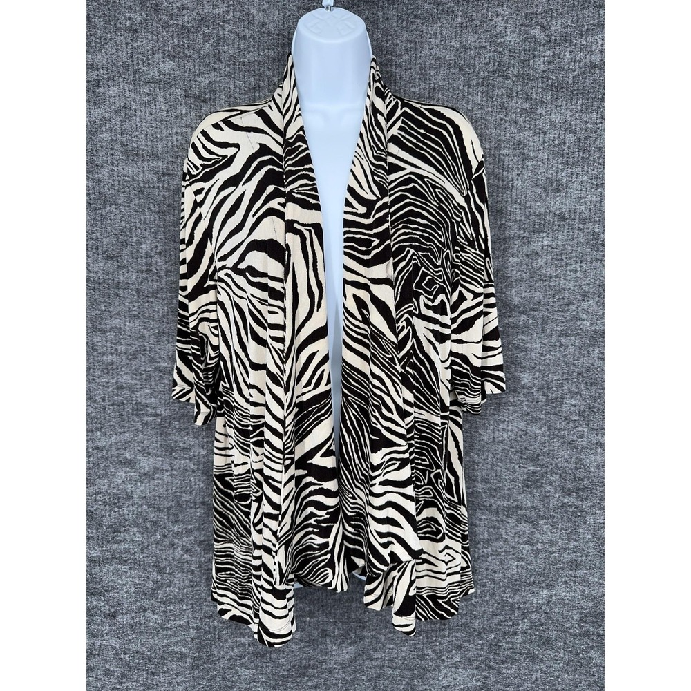Chicos Travelers Jacket Womens XL 3 Black Zebra Animal Print Kimono Open Front